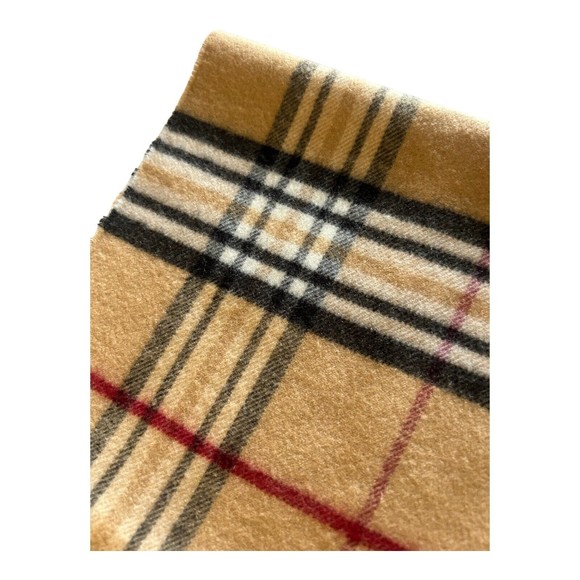 Cashmink by V Fraas Scarf Tan Black Plaid Scarf Fringe Soft Unisex 54” x 11” - Picture 5 of 7